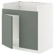 METOD base cab f HAVSEN double bowl sink, white/Nickebo matt grey-green, 80x60x80 cm