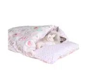 Semi-closed Warm Soft Cat Sleeping Bed Kennel Cushion Dogs Supply with Pillow-Pink