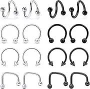 [Hoeudjo] 16g Lip Rings Stainless Steel Snake Bite Piercing Jewelry Labret Jewelry Medusa Piercing Jewelry Spiral Barbell Helix Tragus Earrings Hoop Horseshoe Septum Ring Cartilage Piercings