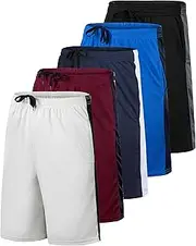 [Real Essentials] Boys' 5-Pack Mesh Active Athletic Performance Basketball Shorts with Pockets