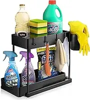 ECOPLUS Space Saving Sink Base Cabinet Organiser for Kitchen and Bathroom Base Cabinet Black (40 x 16 x 22 cm) with Storage Space, Robust Structure, Perfect for Sinks and Sinks