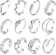 [Milacolato] Open Toe Rings Set for Women Girls Silver Simple Adjustable Knuckle Ring Foot Jewelry