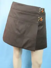 NWT GUCCI 212891 BROWN COTTON 2X JEWELED TURNLOCK BUCKLE LOGO MINI SKIRT 44