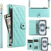 [HAOFUGUI] for Oppo A78 4G Wallet Case, with [Card Holder] [Kickstand] [Zipper] [Crossbody Strap], Women Magnetic Button Flip Case Cover-Green