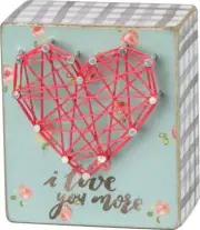 NEW!~Primitive Wood String Art Sign~"I Love You More"~Valentines Day/Flower