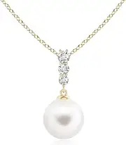 [Angara] Freshwater Cultured Pearl Pendant Necklace with Graduated Diamonds in Sterling Silver/14ct Solid Gold for Women | June Birthstone Jewellery for Her