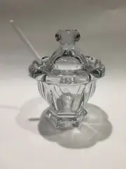 Vintage BACCARAT Harcourt Missouri Clear Crystal Lidded Mustard Jar & Spoon