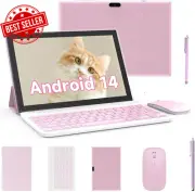 10" Android 14 Tablet 2in1 Pink 8GB+64GB w/ Keyboard Stylus WiFi6 6000mAh Cam