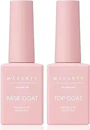 Makartt Gel Top Coat and Base Coat Kit: Clear Gloss Shiny No Wipe Stain Resistant General Top Coat Nail Polish UV and Primer for Acrylic Nails Dip Powder Gel Nail Polish Beauty Gift