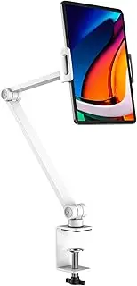 BEWISER Tablet Desk Stand iPad Mount Holder,Portable Monitor Desk Mount,Aluminium Alloy Arm Clamp Mount Compatible with 4.7-15.6" Screen Phone,Kindle,Fire HD,Switch (White)
