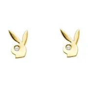 Ioka - 14K Yellow Gold CZ Stone Play Boy Rabbit Studs Post Push Back Earrings