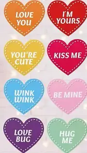 50 Heart Valentine's Day Conversation heart stickers crafts cards seals 1.5"