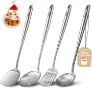 Wok Utensils Tools for Carbon Steel, Stainless Spatula Set, 4-Pieces 17inch Heat