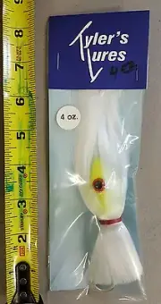 Tammy's Tackle Tyler Lures 4 OZ. Parachute Lure White Hair Yellow Head