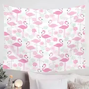 Pink Mint Lilies and Flamingos Tapestry