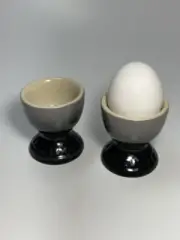 NEW Le Creuset Footed Egg Cup Holder Gray Flint Stoneware Rare Set Of 2