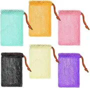TIESOME 6 Pcs Soap Savers for Bar Soap with Drawstring Closure, Exfoliating Net Mesh Shower Holder Foam Pouch Holder Colorful Hanging nylon Soap Saver for Body Face Cleaning Supply