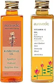 Auravedic Kumkumadi Tailam 100ml Vitamin C Oil 100ml Kumkumadi Face Oil for Glowing Skin. Vitamin C Serum With Vitamin E Oil Avocado Oil Grapeseed Oil Almond Oil For Face