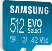 SAMSUNG EVO Select microSDMemory Card + Adapter, 512GB microSDXC, Up-to 160 MB/s
