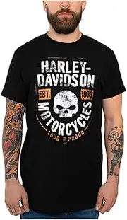 [HARLEY-DAVIDSON] Men's Focus Skull Crew-Neck Short Sleeve Cotton Shirt, Black