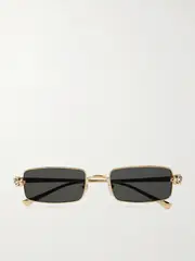 [Cartier Eyewear] Cartier Eyewear - Panthère Rectangle-frame Crystal-embellished Gold-tone Sunglasses - One size One size Gold