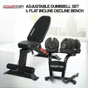 Powertrain 80KG Adjustable Dumbbell Set & Stand with Heavy-Duty FID Bench