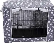 Dog Crate Cover Kennel Dogs Covers fits Small Medium Large crates cage Heavy Nylon Waterproof soundproof Indoor Outdoor - Cover only - Grey Bone paw - 48 inch
