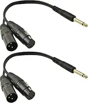 tunghey 2Pack TS 1/4" Male to XLR Male+Female Unbalance Mono Cable 1 to 2 Splitter Adapter TS 6.35mm Male to XLR 3 Pin Male + Female Y Allocation Connect Extension Cable