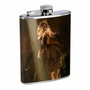 Fighting Lions D2 Flask 8oz Stainless Steel Hip Drinking Whiskey