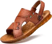 [ZXXHNNAIH] Men's Leather Cross Strap ls, Summer Casual Outdoor Leather Open Toe Beach Slippers, Comfortable Breathable Adjustable Heel Strap Water Shoes