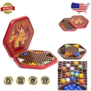 Classic Chinese Checkers Halma Game Set with Storage & 60 Colorful Glass Marbles