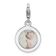 Sterling Silver Amore La Vita Rhodium-Plated Polished Circle Frame Charm With Fancy Lobster Clasp