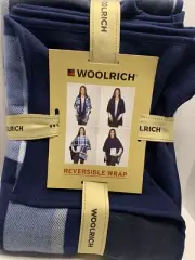 New Woolrich Reversible Blanket Wrap Womens Buffalo Light Blue & Navy BN