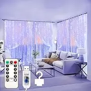300LED curtain string lights,USB Plug Fairy Curtain Lights in 8 Modes Christmas String Hanging Lights with Remote Controller for Bedroom,Indoor,Outdoor,Weddings,Party,Porch,Birthday Decorations (3*3M) White