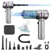 Handheld Cordless Car Vacuum Cleaner with Brushless Motor,Strong Suction Vacuum & Compressed Air Dusters with LED Light,Type C Portfor Home Car Pet