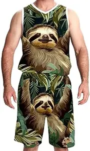 [KQNZT] Basketball Jersey, Jersey Shorts Outfit Set, Mens Basketball Jerseys, Cartoon Sloth Tropical Jungle