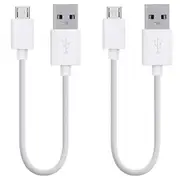 2 Pack 20cm Short Data Transfer Charger Charging Micro USB Cable Cord for Android Phone Device Tablet Bulk White TPE Plastic