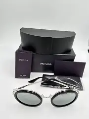 Prada Sunglasses SPR 50T 1AB 6N2 Black Silver Round 54 23 140