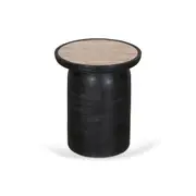 Urbina 40cm Travertine Top Side Table - Black