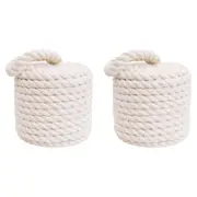 2x LVD Cotton/Concrete Doorstop Rope Cyl w/ Handle Door Stopper 12cm White