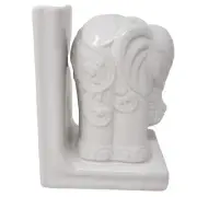 Elephant Bookend Single White Ceramic Crackle Glaze Trunk Up 7.5 inch Home Decor