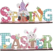 Easter Table Sign,Spring Decor Bunny Gnome Wooden Sign - 2X Easter Decorations, Colorful Letter Table Centerpieces, Home Decoration