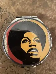 Retro Nina Simone Round Silver Mirror Compact