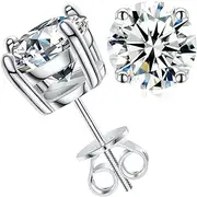 [TUHE] Moissanite Stud Earrings, 0.2ct-4ct D Color Brilliant Round Cut Lab Created Moissanite Diamond Earrings Studs 18K White Gold Plated 925 Sterling Silver Earrings for Women Girls Men