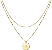 [IEFWELL] Initial Necklaces for Women, Gold White Gold Rose Gold Double Side Engraved Hammered Coin Necklaces for Women Initial Necklace Layered Initial Necklaces for Women Teen Girl Gifts Jewelry