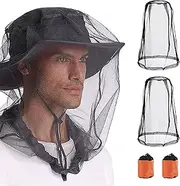 Mosquito Net Head, Pack of 2 Mosquito Head Net with Carry Bag, Head Net Face Mesh Head Cover, Mosquito Net Hat for Face Insect Protection Hat for Outdoor Fishing Beekeeping Camping (Black)