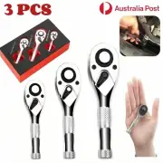 3PCS Mini Drive Stubby Ratchet Set 72 Tooth Wrench Socket Tool 1/4 3/8 1/2 Inch