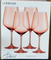 Godinger Sheer Pink Crystal Stemmed Red Wine Glasses, Set of 4 19.5 oz