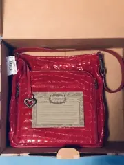Brighton Sonny Patent Leather Crocodile Cherry Red Shoulder Bag Purse Cib