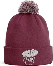 [Purple Print House] Jack Russell Embroidered Bobble Hat Dog Owners Gifts Puppy Walking Warm Winter Beanie Hat Womens